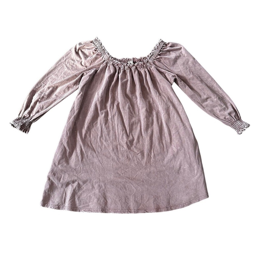 Easel Los Angeles Smocked Neck Gauze Dress Mauve Pink‎ Long Sleeve Size M